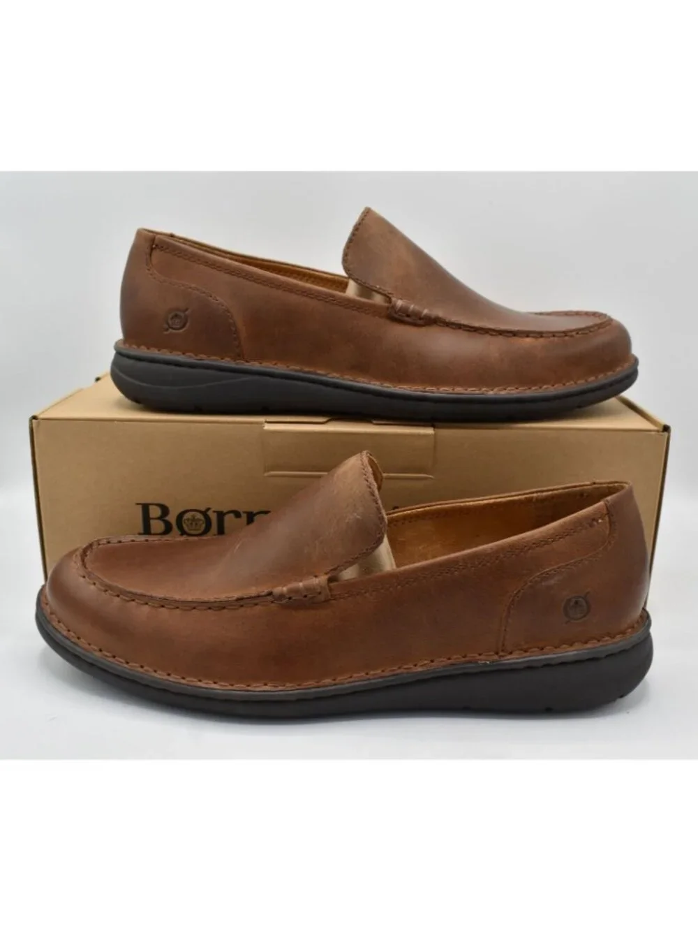 Born Mens Size 9.5 Thatcher Rust Full Grain Leather‎ Dark Brown Loafers Shoes